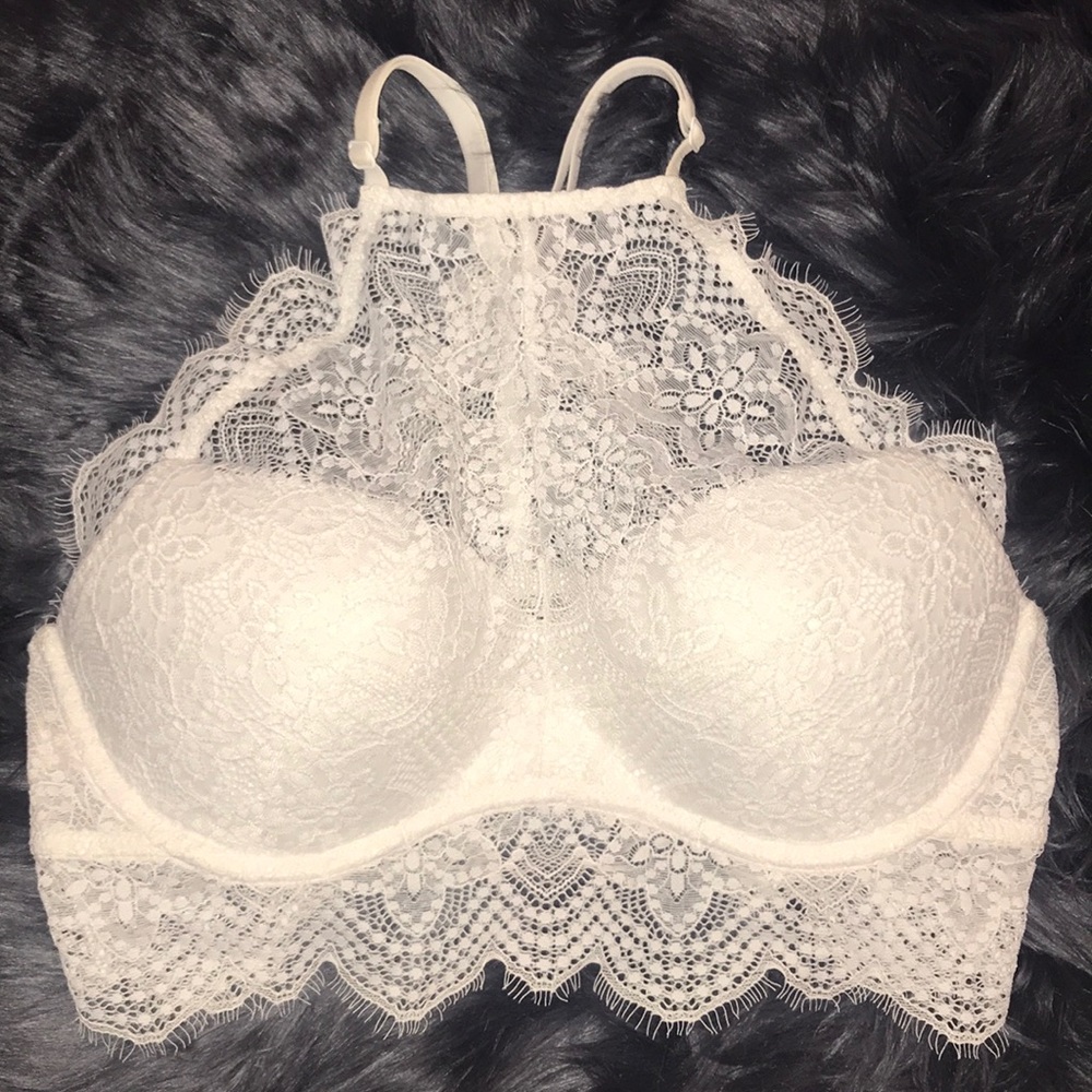 White Lace High Neck Bralette Push-Up